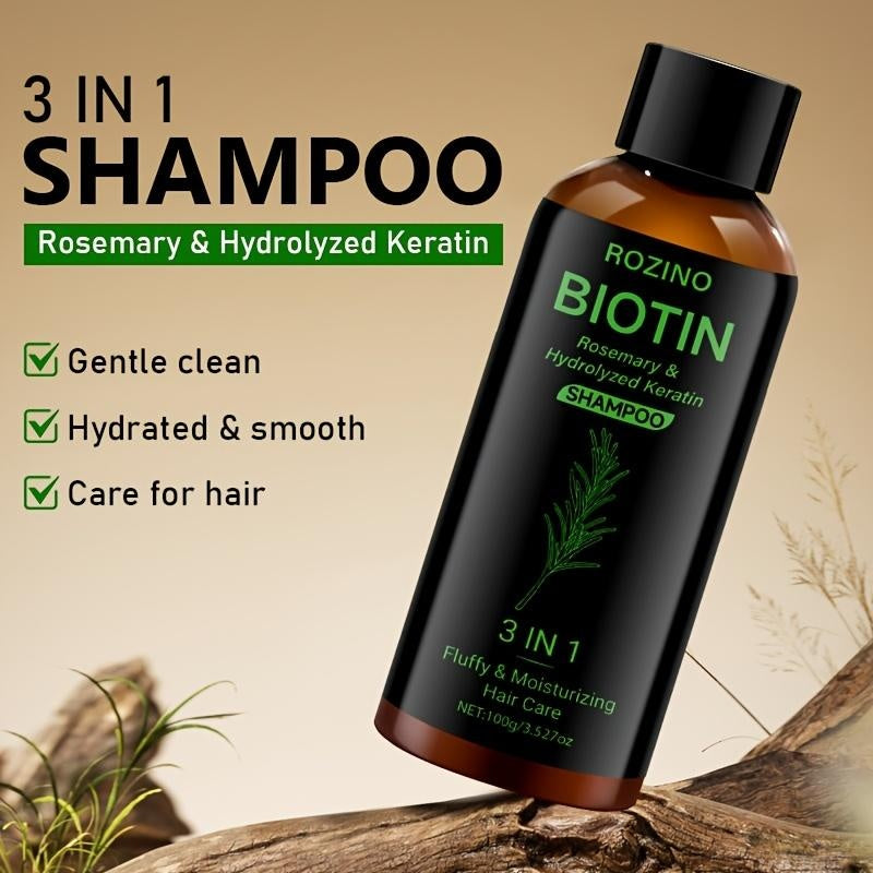 Rozino Biotin Rosemary Shampoo: 3 - in - 1 with Hydrolyzed Keratin for Premium Hair Care