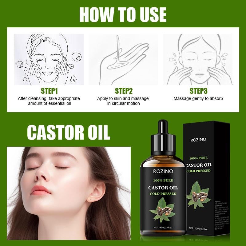 ROZINO Castor Oil: All - in - One Care for Hair, Skin & More! Cold - Pressed & Pure