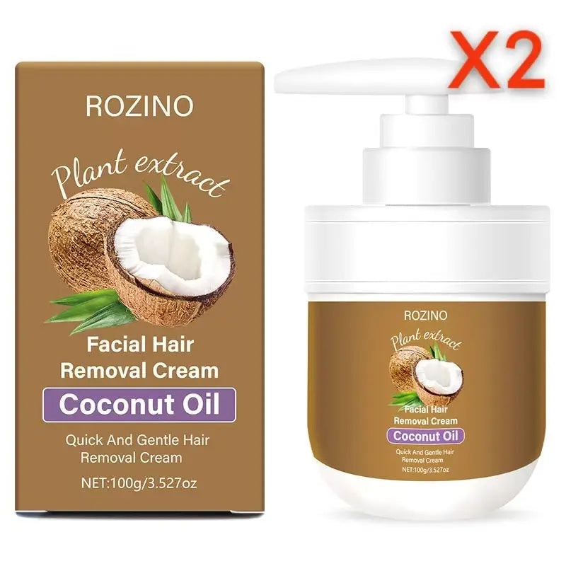 ROZINO Coconut Oil Hair Removal Cream - Gentle & Painless Full Body Depilatory for Face, Arms & Legs