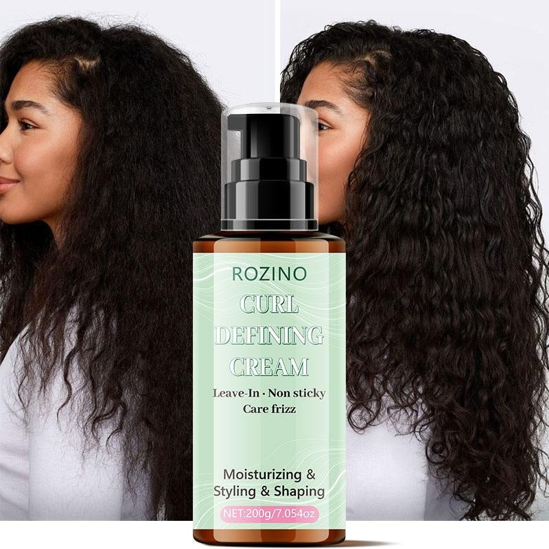 ROZINO Curl Defining Cream - Gentle Non-Washing Formula for Healthy Curls & Frizz Control - 200g Moisturizing Styling Shaping Leave-In Product