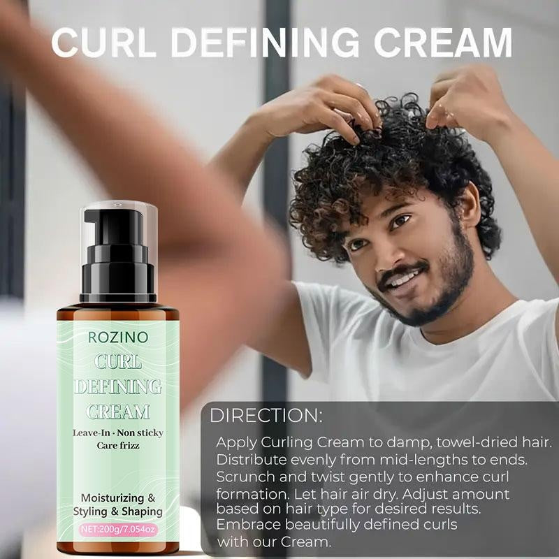 ROZINO Curl Defining Cream - Gentle Non-Washing Formula for Healthy Curls & Frizz Control - 200g Moisturizing Styling Shaping Leave-In Product