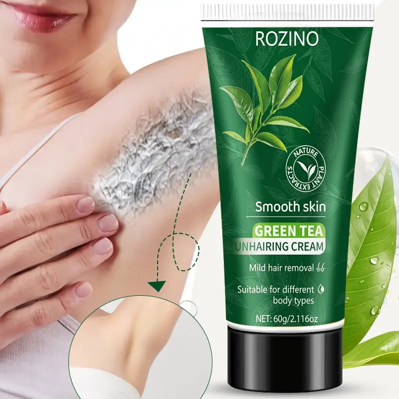 ROZINO Green Tea Hair Removal Cream - Mild & Non-Irritating Formula for Easy Lip Hair Removal Without Black Spots