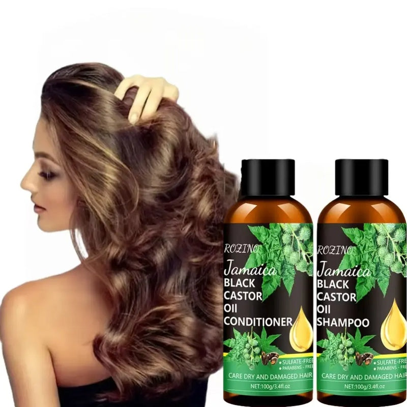Rozino Jamaica Black Castor Oil Shampoo & Conditioner Set for Dry Damaged Hair Care Cleansing Routine 100g Each Bottle