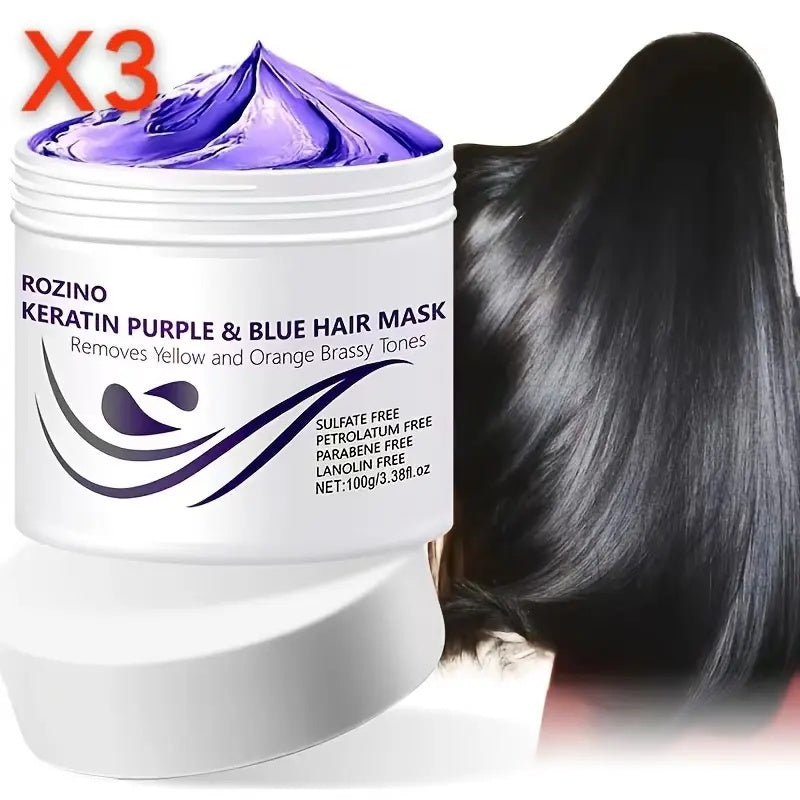 ROZINO Keratin Purple & Blue Hair Mask: Targeted Removal of Yellow and Orange Brassy Tones reusable  extensions