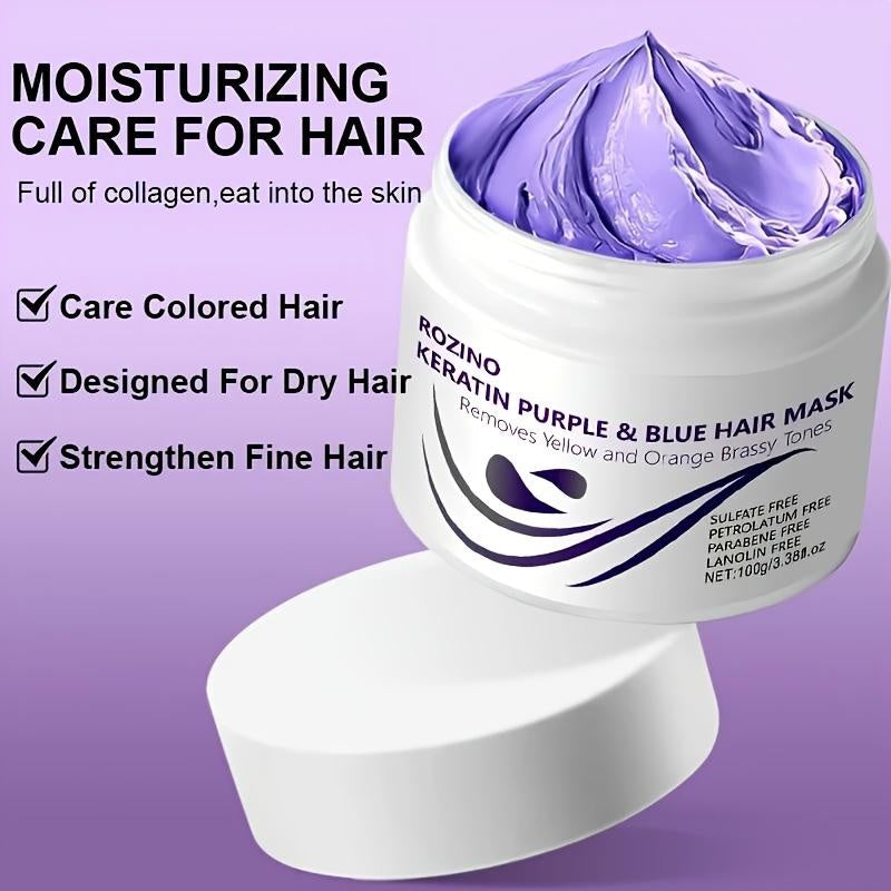 ROZINO Keratin Purple & Blue Hair Mask: Targeted Removal of Yellow and Orange Brassy Tones reusable  extensions