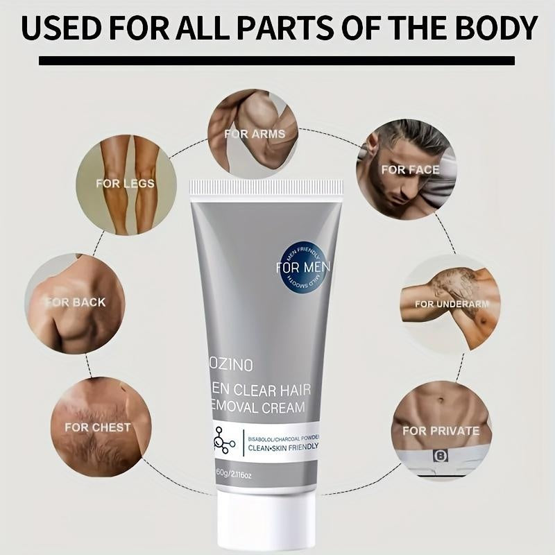 ROZINO Men's Refreshing Hair Removal Cream - Moisturizing & Nourishing Formula for Brighter Smoother Skin - Clean-Skin Friendly Wax Cosmetic