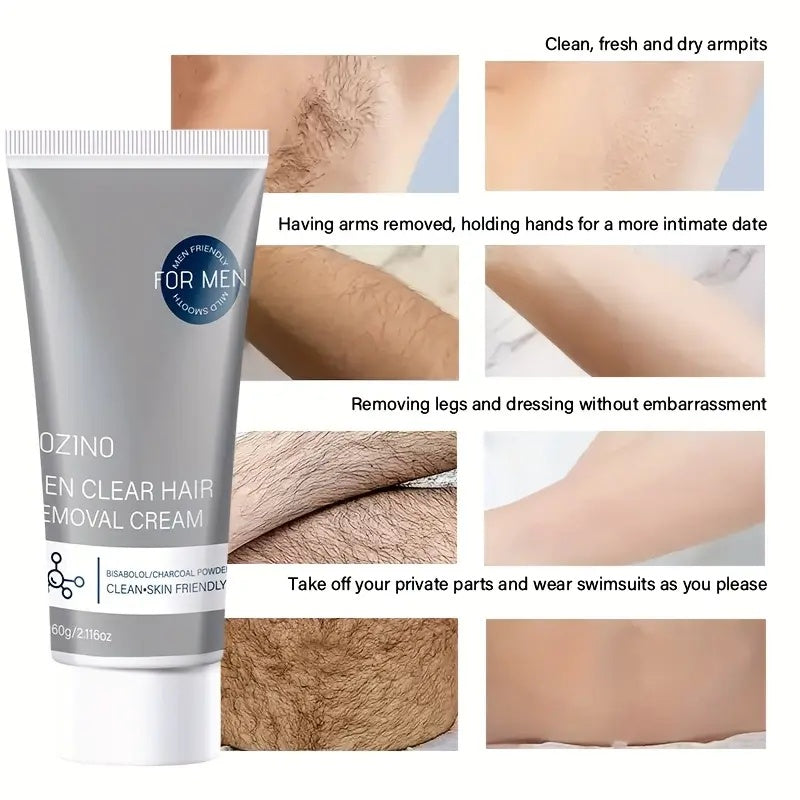 ROZINO Men's Refreshing Hair Removal Cream - Moisturizing & Nourishing Formula for Brighter Smoother Skin - Clean-Skin Friendly Wax Cosmetic