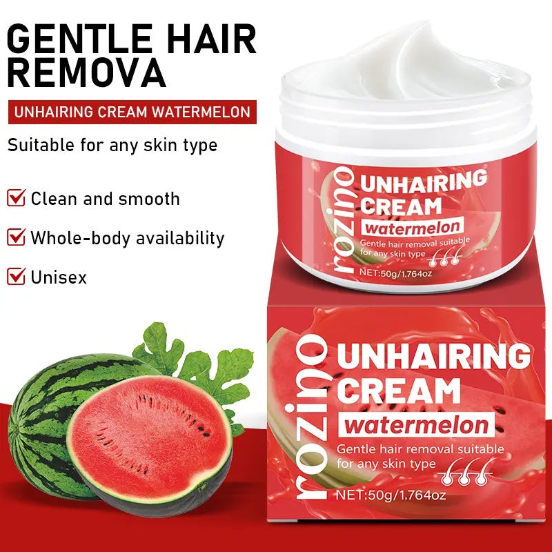 Rozino Watermelon Unhairing Cream Gentle Hair Removal for Arms Legs Chest & Pubic Area Painless Flawless Results for All Skin Types 50g