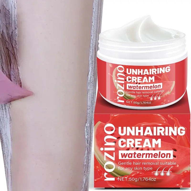 Rozino Watermelon Unhairing Cream Gentle Hair Removal for Arms Legs Chest & Pubic Area Painless Flawless Results for All Skin Types 50g